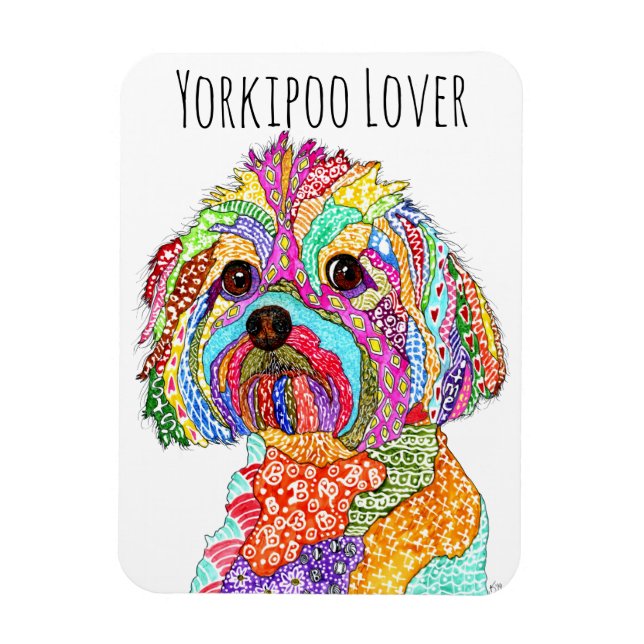 Magnet de chien Yorkipoo 3"x4" mignon et coloré (Vertical)