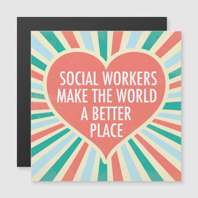 Magnet de citation de coeur du travailleur social  (Devant / Derrière)