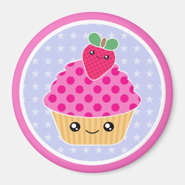 Magnet de fraises Kawaii Cupcake (Devant)