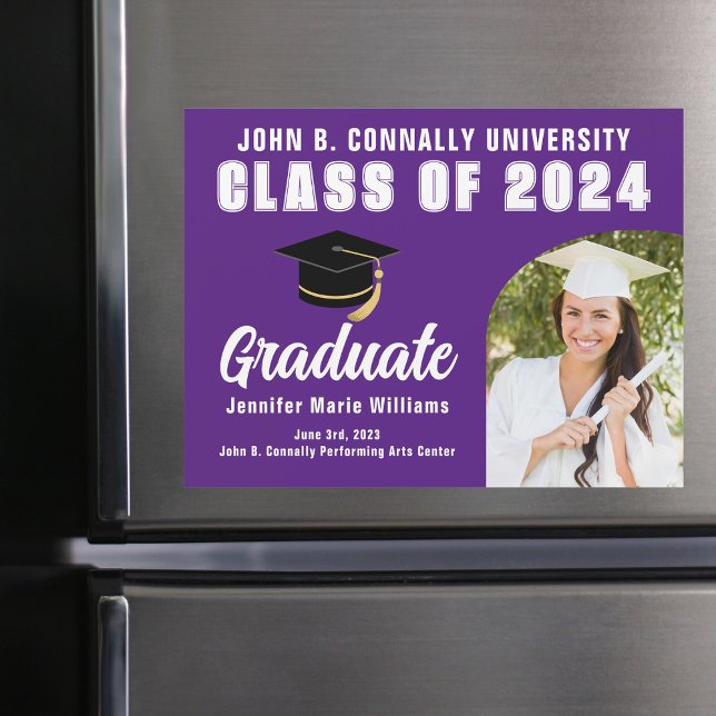 Magnet de graduation personnalisé de photo pourpre (Créateur téléchargé)