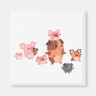 Magnet de la famille de cochon en caricature