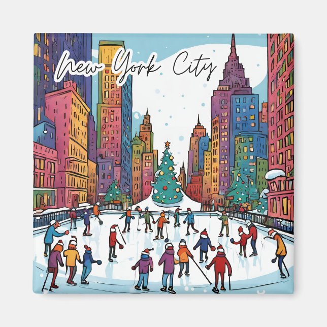 Magnet de la ville funky Collectif - NYC Noël heur (Devant)