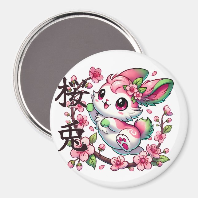 Magnet de lapin Sakura mignonne avec Écriture de p (Recto/Verso)