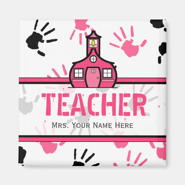 Magnet de l'enseignant - Pink & Black Handprints (Devant)