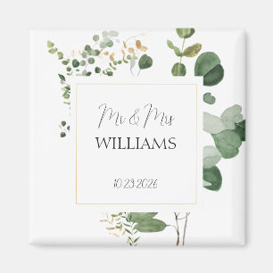 Magnet de mariage personnalisé avec feuillage doré