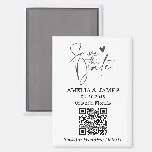 Magnet de mariage QR minimal noir et blanc pour an