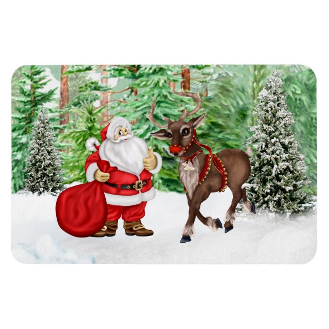 Magnet de Noël avec Père Noël et Cerfs (Horizontal)