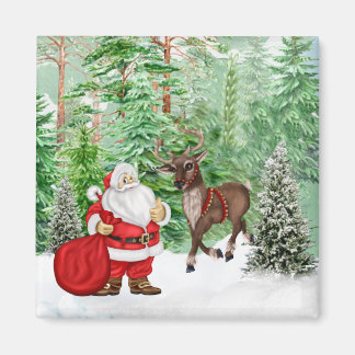 Magnet de Noël avec Père Noël et Cerfs