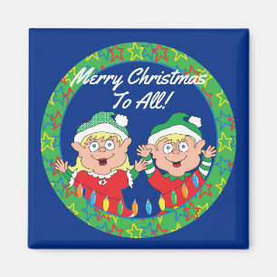 Magnet de Noël Carré Joyeux elfes de Noël