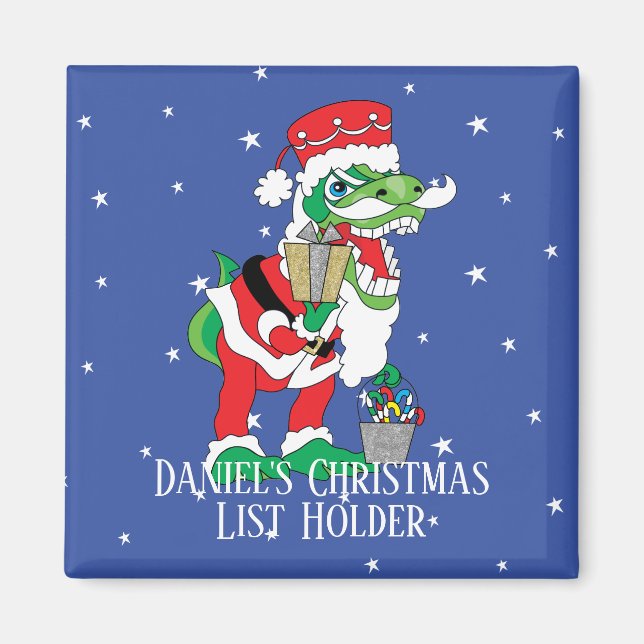 Magnet de Noël Carré TySANTAsaurus Rex (Devant)