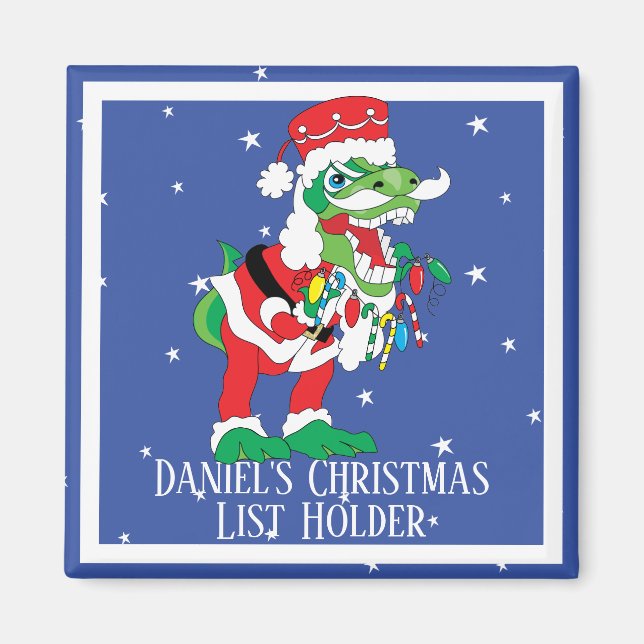 Magnet de Noël Carré TySANTAsaurus Rex 2 (Devant)