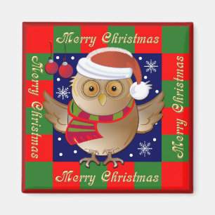 Magnet de Noël joli avec Chouette Père Noël