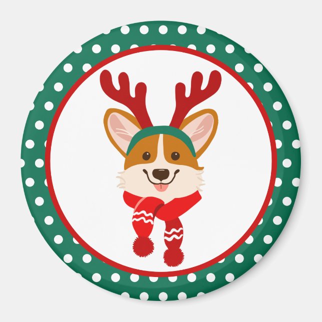 Magnet de Noël pour chien Corgi (Devant)