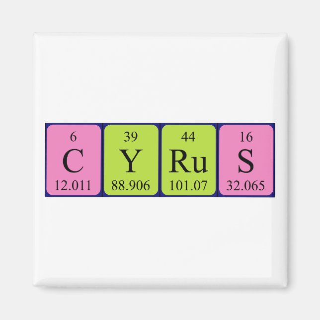 Magnet de nom de table périodique Cyrus (Devant)