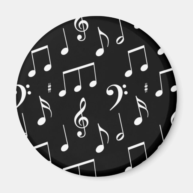 Magnet de notes de musique noir et blanc (Devant)