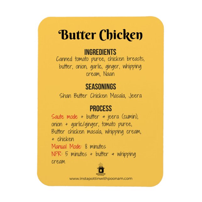 Magnet de recettes de poulet au beurre pour pot in (Vertical)