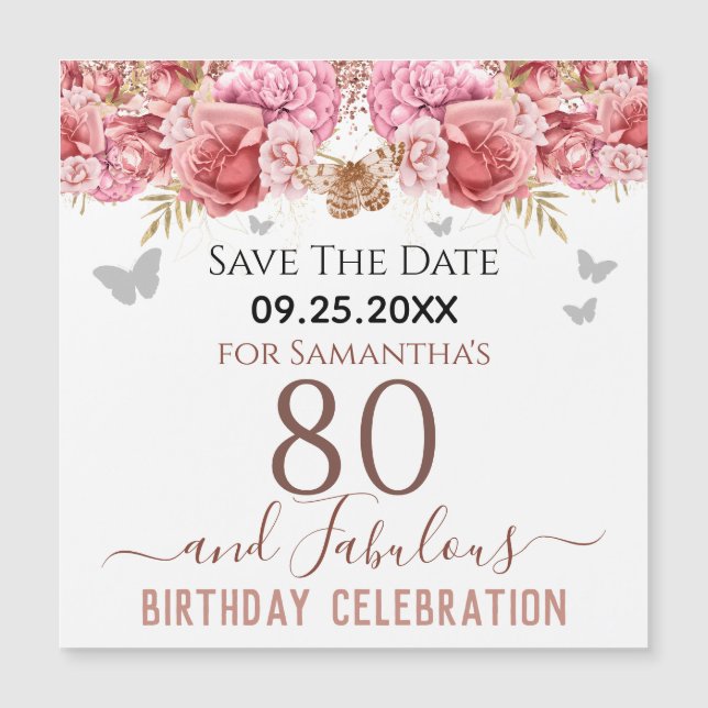 Magnet de sauvegarde d'anniversaire 80 ans Floral  (Devant)