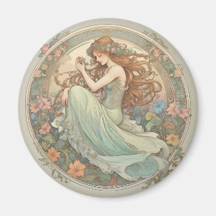 Magnet de style Mucha pour fille romantique
