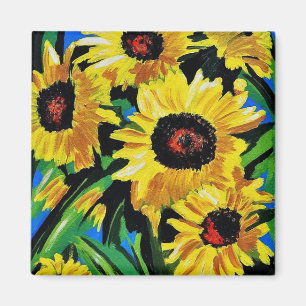 Magnet de tournesols peints sur mesure