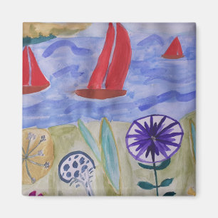 Magnet de voiles et de fleurs rouges