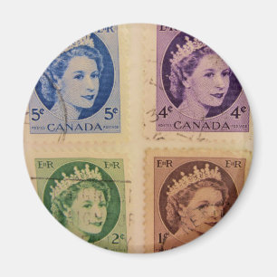 Magnet des timbres Vintages Queen Elizabeth