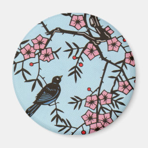 Magnet d'oiseaux cerise en fleur