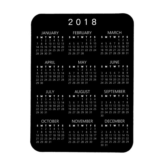 Magnet du calendrier 2018 - Noir - (année de polic (Vertical)