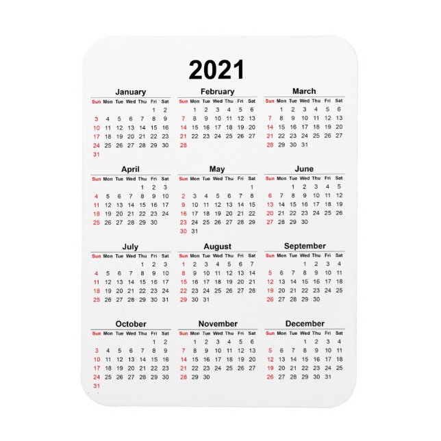 Magnet du calendrier mensuel 2021 (Vertical)