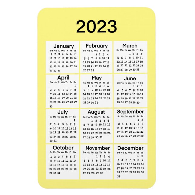 Magnet du mini calendrier jaune 2023 (Vertical)
