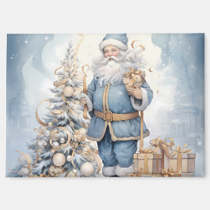 Magnet Elegant Bleu Père Noël avec Arbre de Noël
