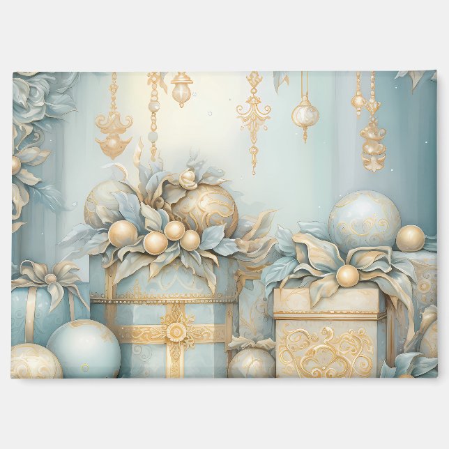 Magnet Elegant Blue and Gold Christmas Gifts  (Front)