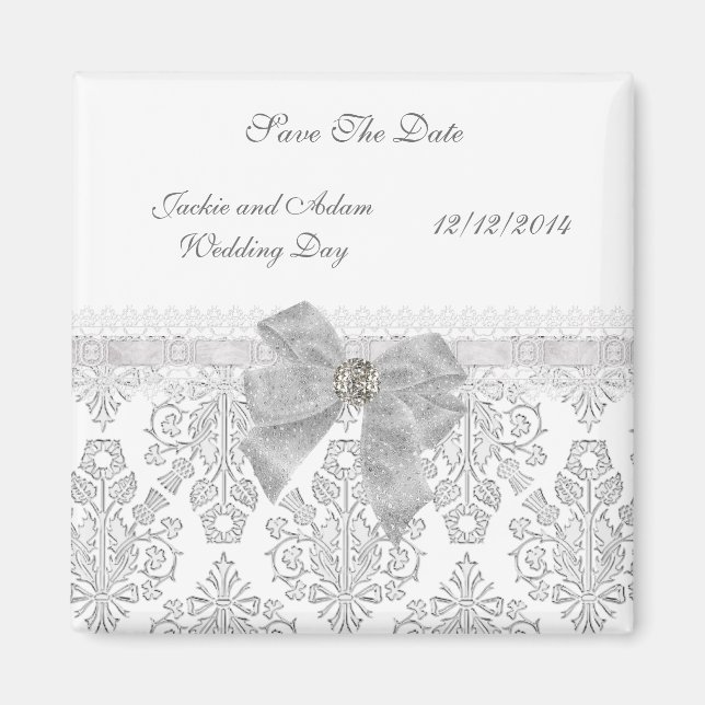Magnet Enregistrer la date Mariage Damask Blanc (Devant)