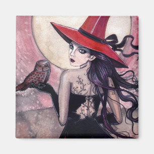 Magnet fantaisie sorcière et chouette