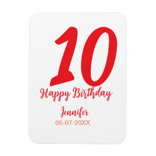 Magnet Flexible 10e anniversaire ajouter nom date année rouge modè