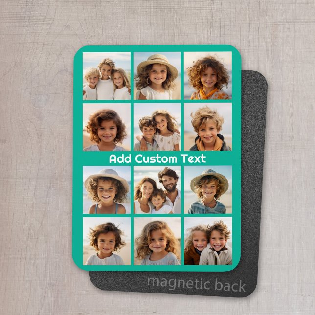 Magnet Flexible 12 Photo Instagram Collage avec Arrière - plan ver (Personalized refrigerator magnet with photo collage and custom text - add 12 photos to this design)