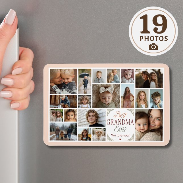 Magnet Flexible 19 Photo Collage Meilleure grand-mère jamais (Shown on a 4" x 6" magnet)
