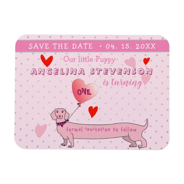 Magnet Flexible 1er Anniversaire Fille Rose Enregistrer La Date (Horizontal)