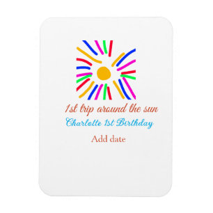 Magnet Flexible 1er Anniversaire soleil voyage ajouter nom soleil 