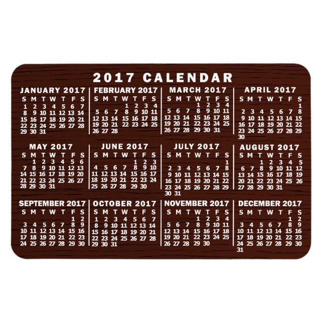 Magnet Flexible 2017 Année Calendrier mensuel Grain de bois Brown (Horizontal)