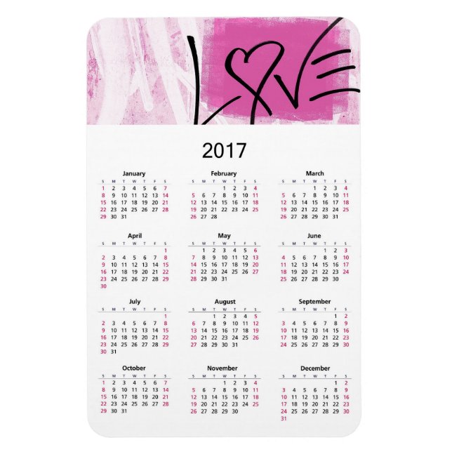 Magnet Flexible 2017 Calendar Pink Love (Vertical)