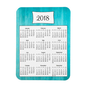 Magnet Flexible 2018 Rustique Turquoise Turquoise Bois Calendrier