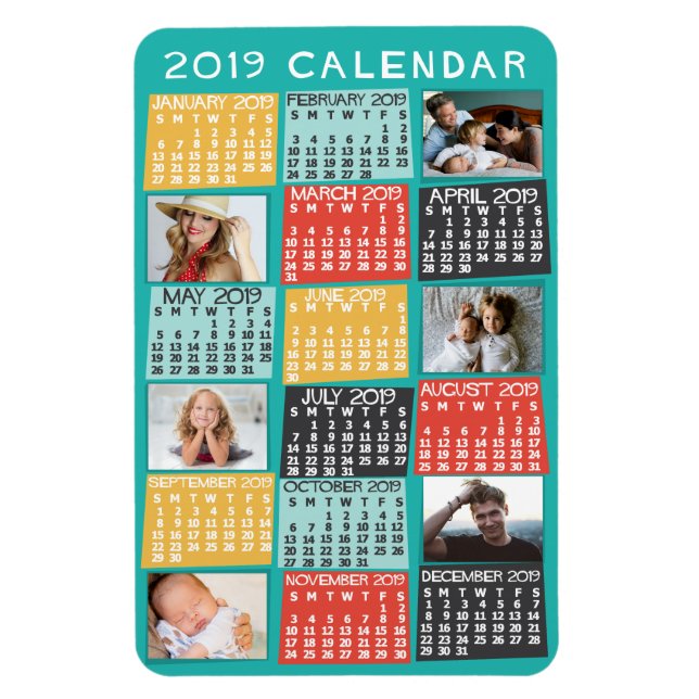 Magnet Flexible 2019 Année Calendrier mensuel Photo moderne Collag (Vertical)