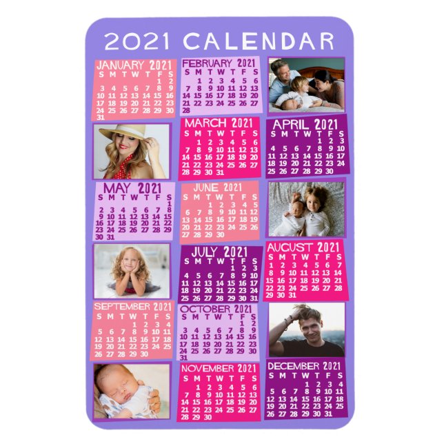Magnet Flexible 2021 Année Calendrier mensuel mûre photo Collage (Vertical)