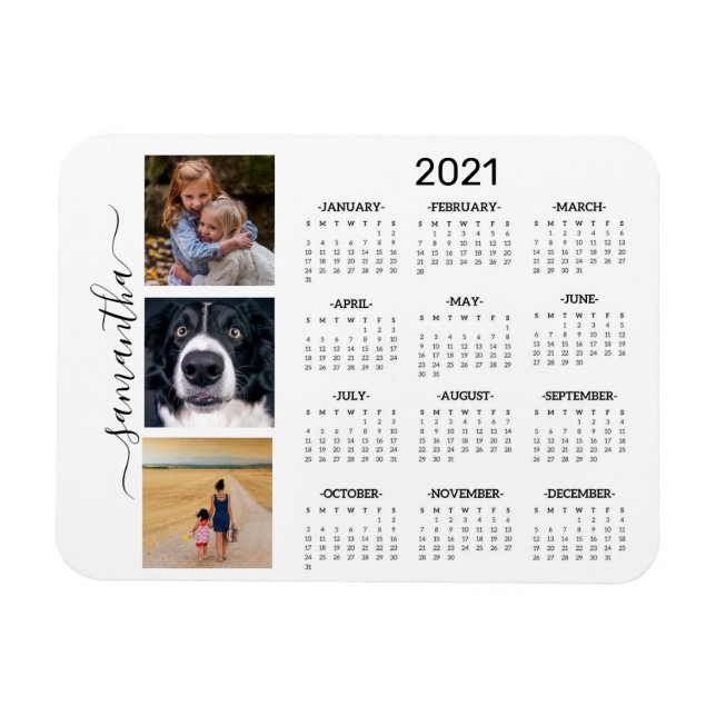 Magnet Flexible 2021 Calendrier complet année Monogramme photo man (Horizontal)