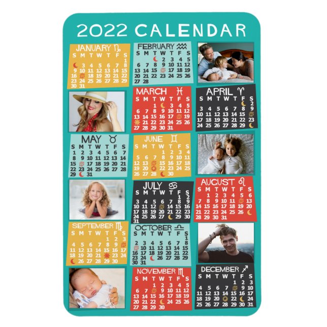 Magnet Flexible 2022 Année civile Photo moderne Collage de lune Ph (Vertical)