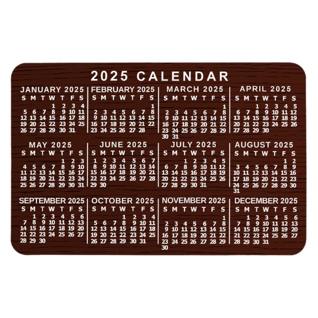 Magnet Flexible 2023 Année Calendrier mensuel Brown Wood Grain Sim (Horizontal)