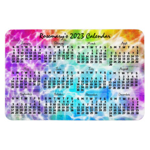Magnet Flexible 2023 Année Calendrier mensuel Tiedye Hippie Arc-en