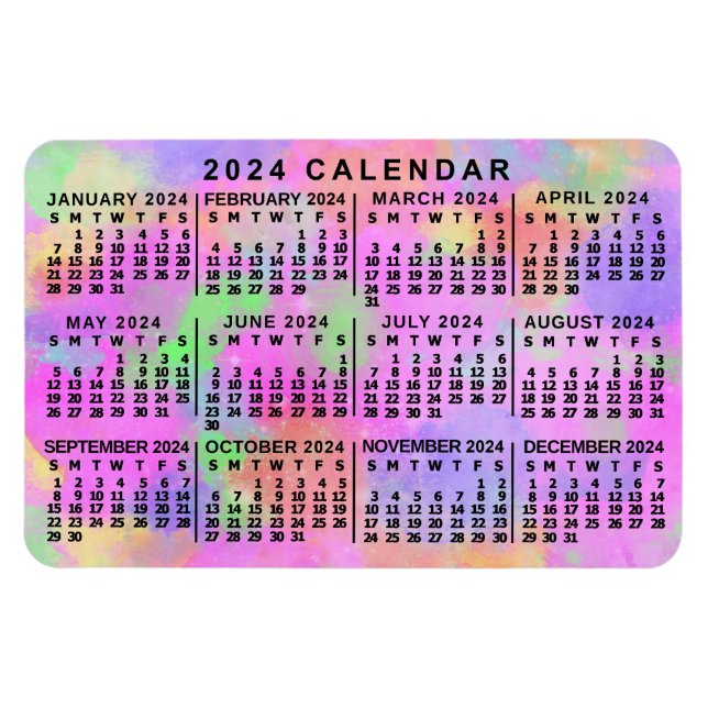 Magnet Flexible 2024 Année Calendrier mensuel Peinture arc-en-ciel (Horizontal)