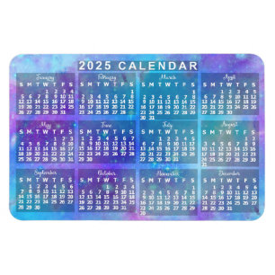 Magnet Flexible 2025 Année Calendrier mensuel Etoiles d'aquarelle 
