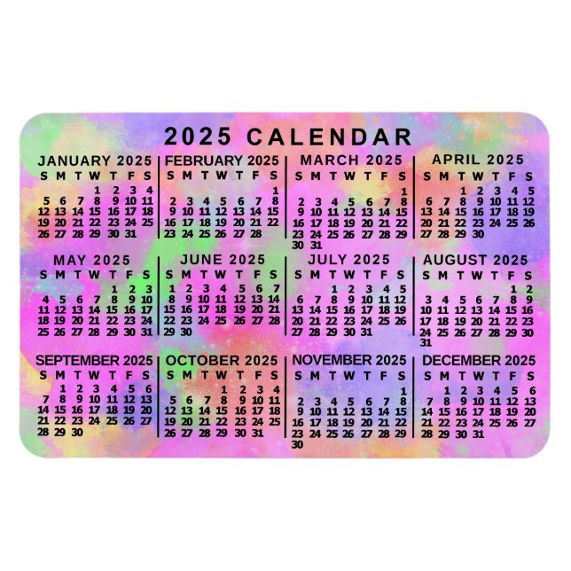 Magnet Flexible 2025 Année Calendrier mensuel Peinture arc-en-ciel (Horizontal)
